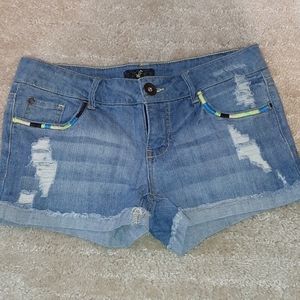 3/$20 Jean shorts with rips and stitching detail
